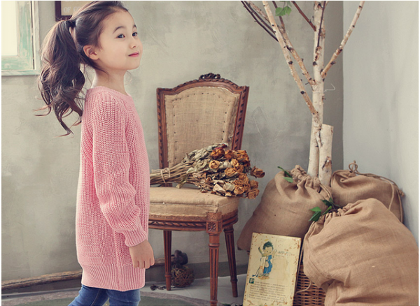 韓國 冬季時尚童裝 jkids 粉色綁帶長版毛衣