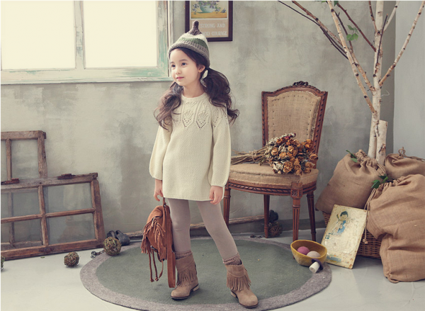 韓國 冬季時尚童裝 jkids 米白針織長版毛衣