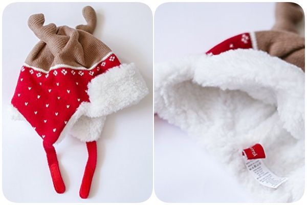 日本 - 立體麋鹿遮耳毛帽(附綁帶)-藍色