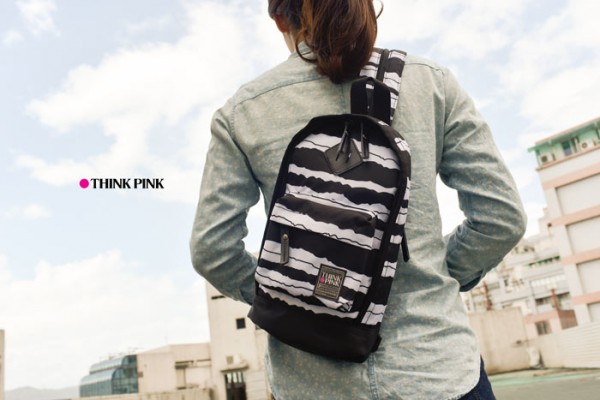 Think Pink 單肩/雙肩兩用包:條紋白