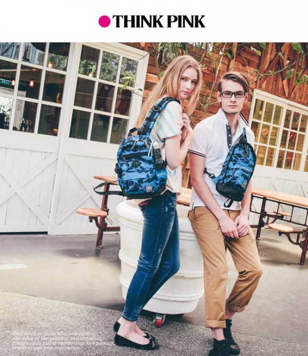 Think Pink 單肩/雙肩兩用包:迷彩藍