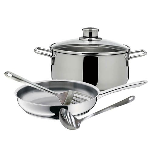 德國 WMF 金鑚湯鍋+平底鍋+Lotus不鏽鋼一體成型湯勺&煎匙