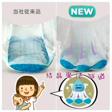新升級版的尿布裡增加了三道路徑，這樣分散尿尿的設計，引導尿液更快速的被魔力吸水晶球吸收，就像魔法隧道一樣呢！