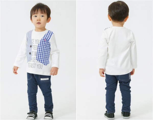  La Chiave 鬆緊帶格紋裝飾丹寧長褲