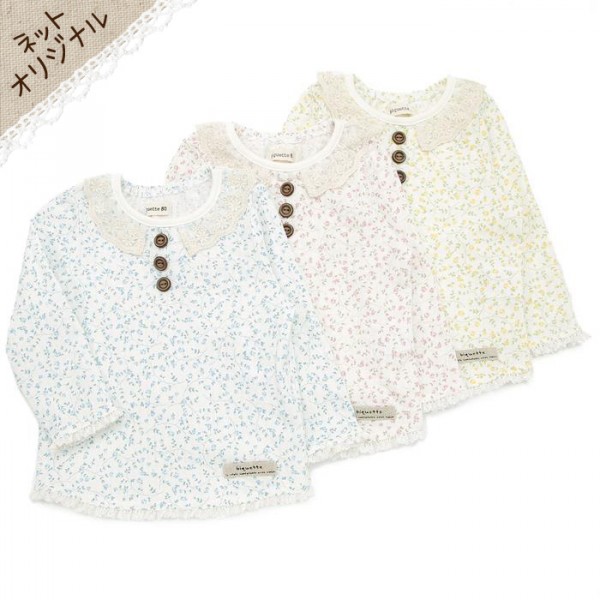 Biquette 蕾絲領小碎花棉 T