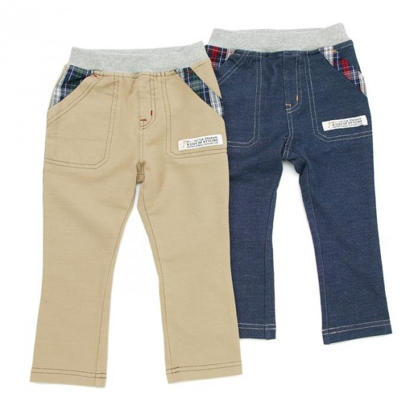  La Chiave 鬆緊帶格紋裝飾丹寧長褲