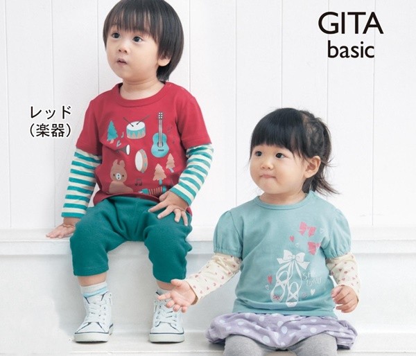 日本千趣會 假兩件印花長袖純棉T恤