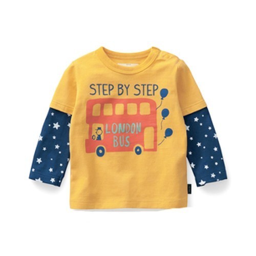 日本千趣會 假兩件印花長袖純棉T恤