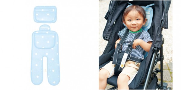 日本 Benesse：快乾吸汗涼感推車坐墊：藍白條紋、藍白點點