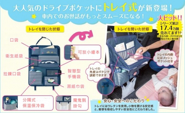 日本Benesse 車用收納小餐桌：藍