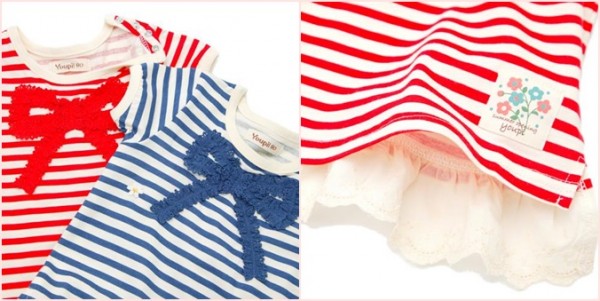 Youpi! 蝴蝶結條紋可愛短袖棉 T