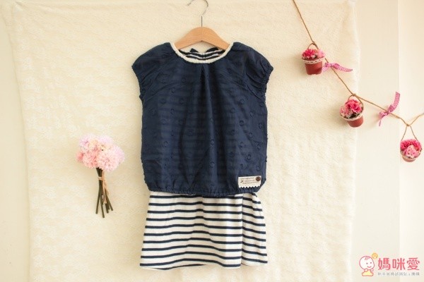 Lily ivory 假兩件條紋優雅棉質洋裝