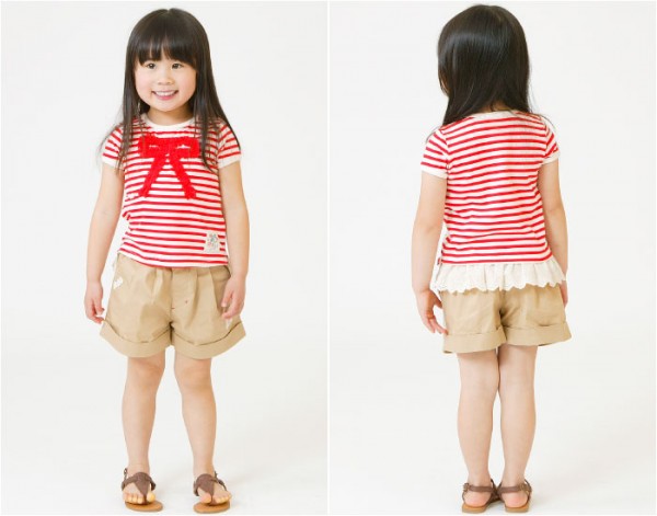 Youpi! 蝴蝶結條紋可愛短袖棉 T