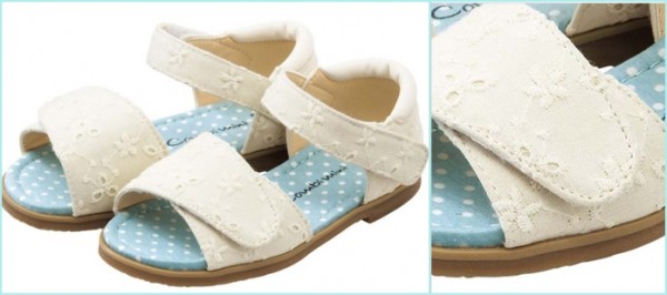 日本 Combi 白蕾絲布面魔鬼氈小童涼鞋