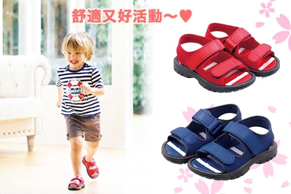 日本 Combi 魔鬼氈運動風小童涼鞋（藍、紅）