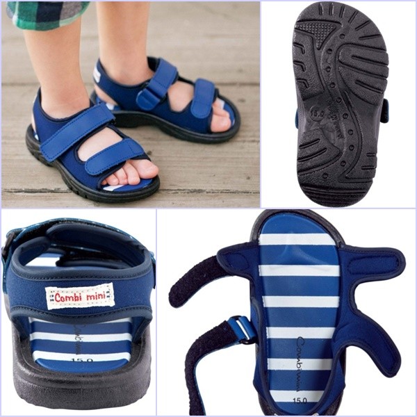 日本 Combi 魔鬼氈運動風小童涼鞋（藍、紅）
