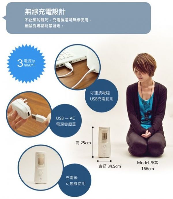 日本 BRUNO 迷你移動式充電電扇