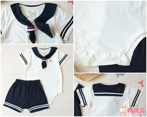 日本 PETIT CADEAU 短袖水手服包屁衣&短褲