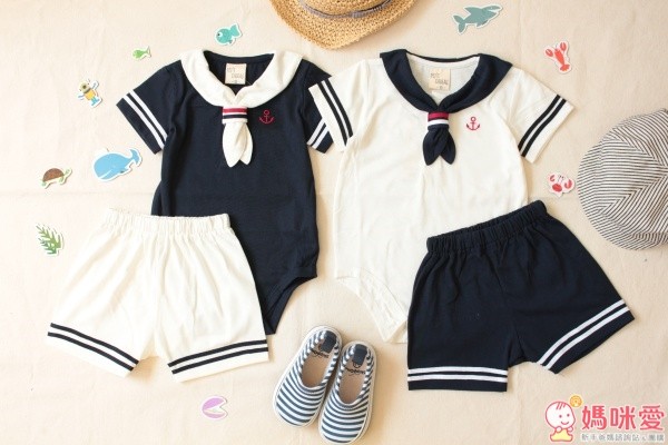 日本 PETIT CADEAU 短袖水手服包屁衣&短褲
