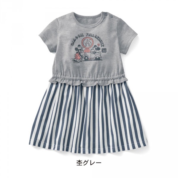 天竺棉米奇米妮條紋拼接短袖洋裝