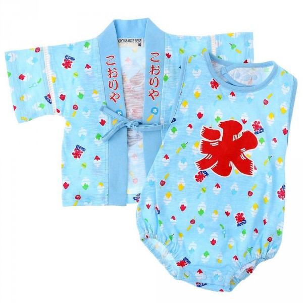 日本 CROISSANCE BEBE 純棉露背包屁衣+罩衫