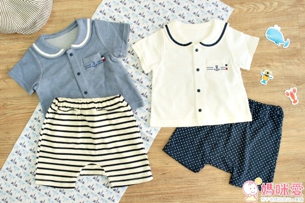 日本 Chuckle Baby 帆船風短袖上衣+短褲套組