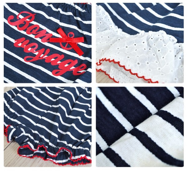 日本 PETIT CADEAU 水手風無袖條紋蕾絲下襬上衣+南瓜褲