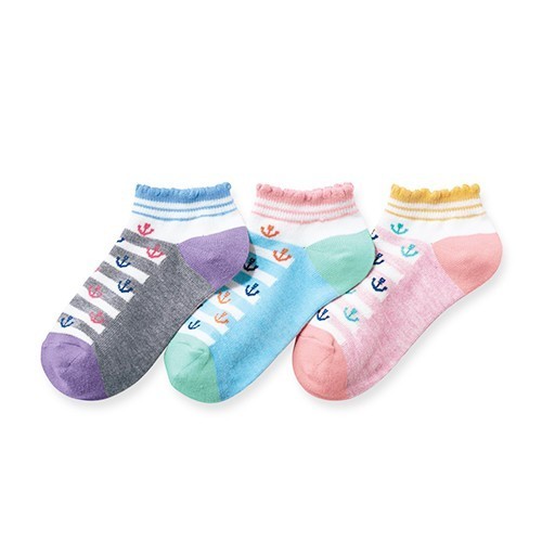 日本千趣會 襪底配色透氣女寶襪三雙組