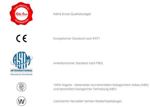 Käthe-Kruse 商品通過的多項安全認證標章