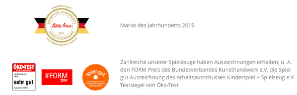 Käthe-Kruse 商品通過的多項安全認證標章