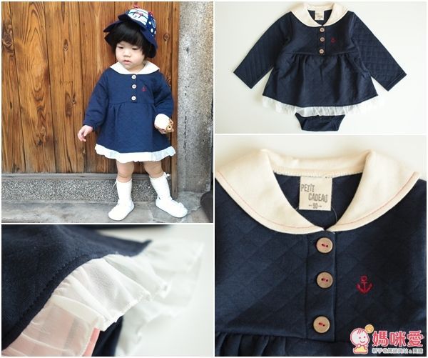 日本 PETIT CADEAU 長袖水手服衣領連身包屁裙