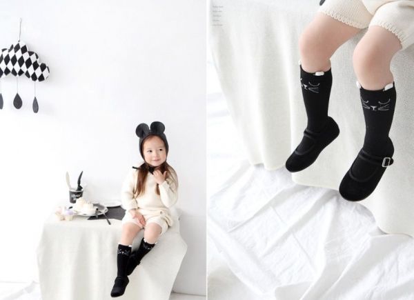 ✿黑色貓咪防滑長襪