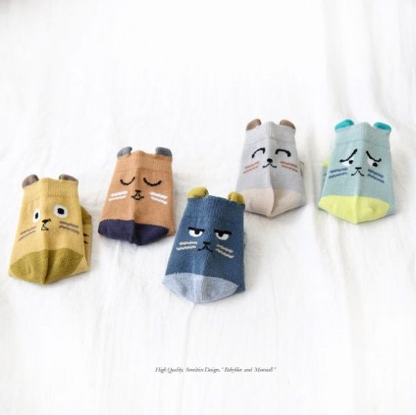 ✿貓咪臉譜短襪 5 雙組