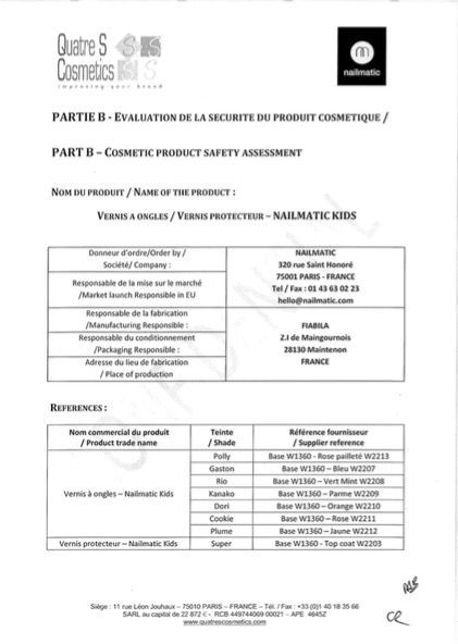 Nailmatic KIDS 檢驗報告