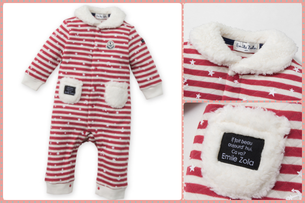 日本 Nissen 毛茸茸保暖星星條紋連身衣