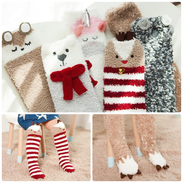 【日安朵朵】奇幻動物園中筒珊瑚絨室內嬰童襪(防滑底)