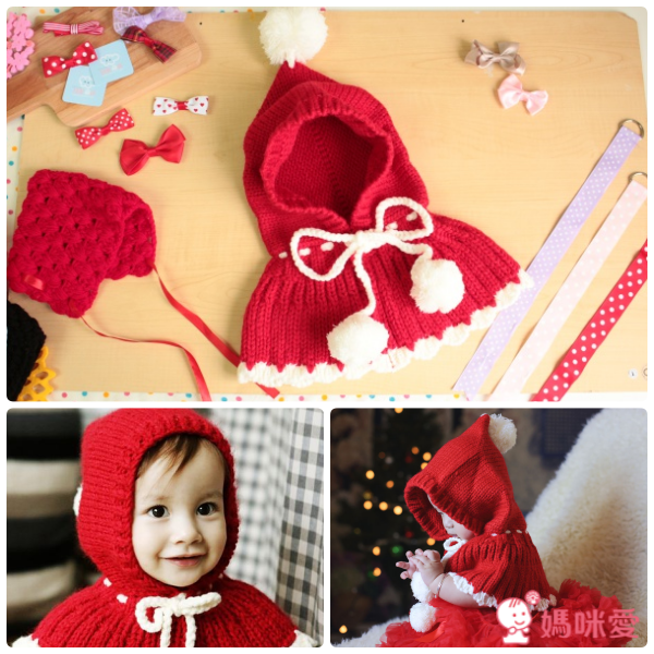 【日安朵朵】我是小紅帽！女童針織毛線帽披肩
