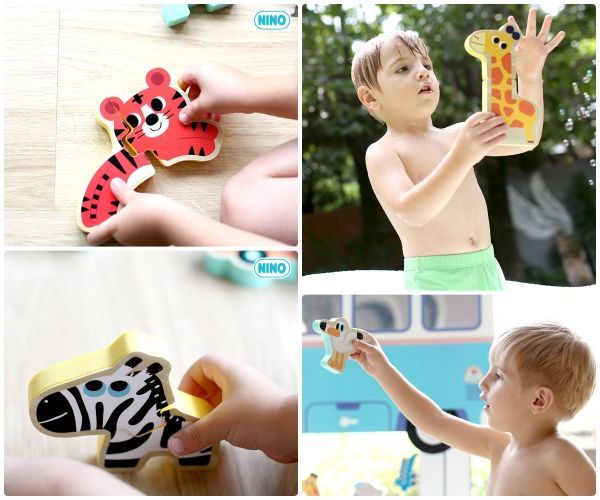 韓國 NINO - 【超值組】立體拼圖洗澡玩具-動物王國(12入)-贈送海底世界