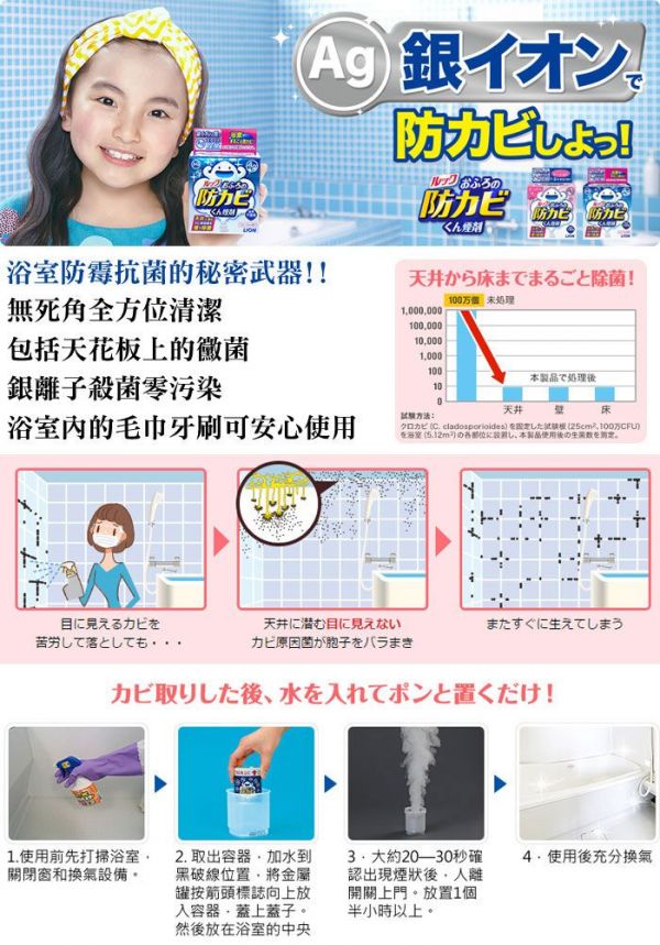 日本LION LOOK 銀離子衛浴防霉煙霧劑