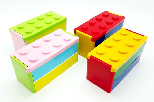 日本BLOCK 日本製撞色樂高造型側扣兩段式便當盒