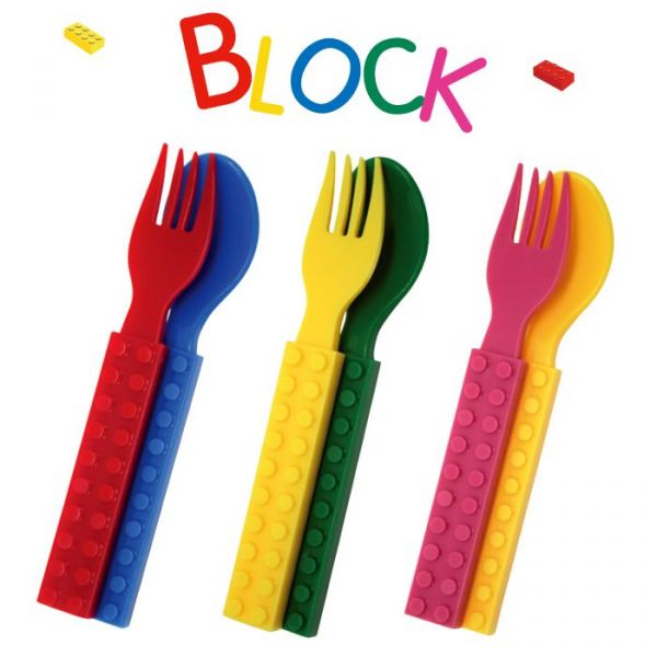 日本BLOCK 樂高造型湯撞色湯叉組