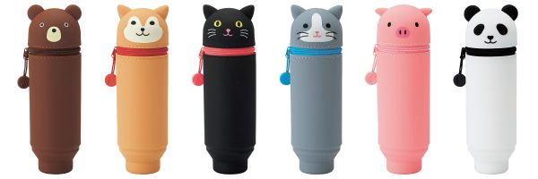 日本文具 LIHIT - 直立式可伸縮鉛筆盒(22支筆)-貓咪-灰 (Big size)