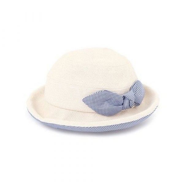 日本神戶style可翻折格紋蝴蝶結圓形帽(附帽帶)