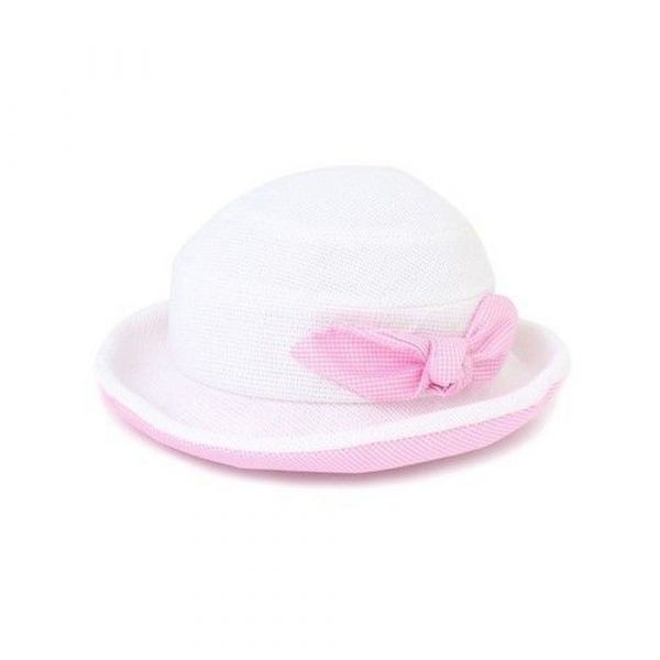 日本神戶style可翻折格紋蝴蝶結圓形帽(附帽帶)