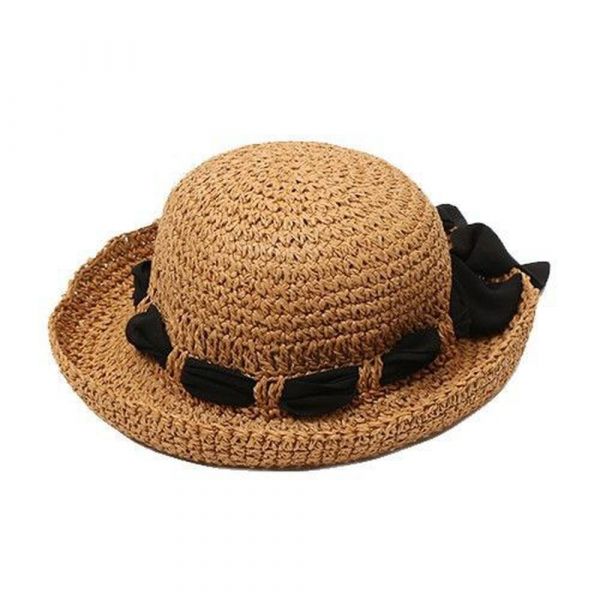 日本神戶style 背後大蝴蝶結微翹帽簷草帽(附帽帶)