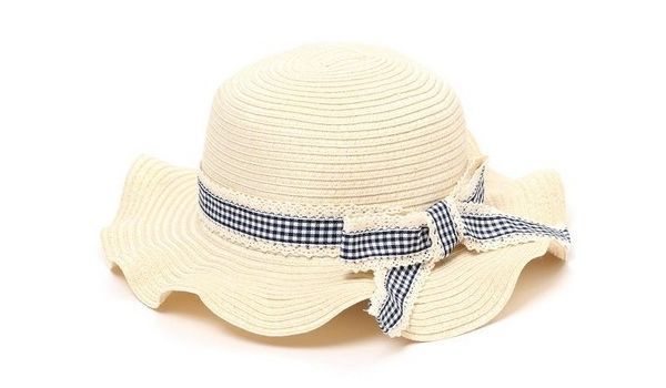 日本神戶style可水洗波浪帽緣格紋蝴蝶結優雅女童帽