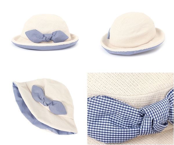 日本神戶style可翻折格紋蝴蝶結圓形帽(附帽帶)