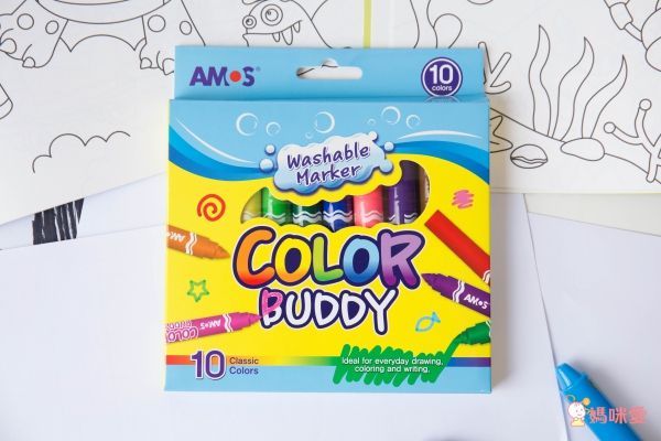 韓國 AMOS - 12色細頭可水洗彩色筆