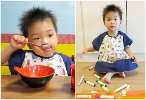 日本 Combi - mini 食事圍兜-短袖款-點點鴨-海軍藍 (L [90-100cm])-12個月起