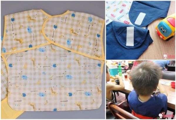 日本 Combi - mini 食事圍兜-短袖款-點點鴨-海軍藍 (L [90-100cm])-12個月起